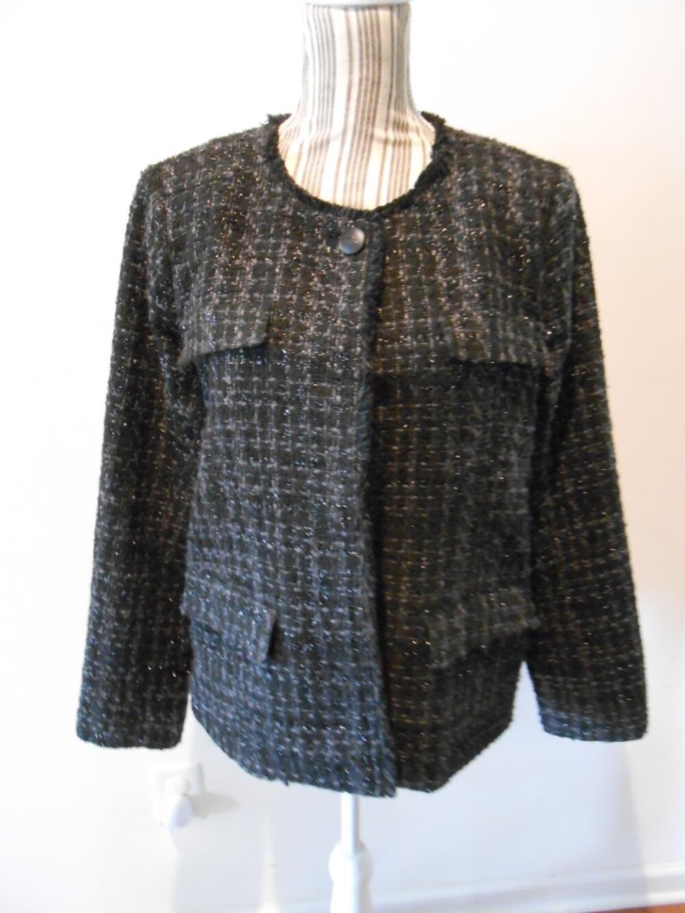 Women's Simply Vera Vera Wang Black Tweed Boucle Jacket Size Large